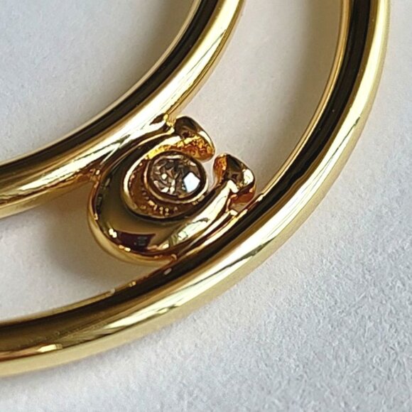 Coach Earrings Hoops Gold Signature C Zirconia Double Hoop Gold NEW - Picture 5 of 11